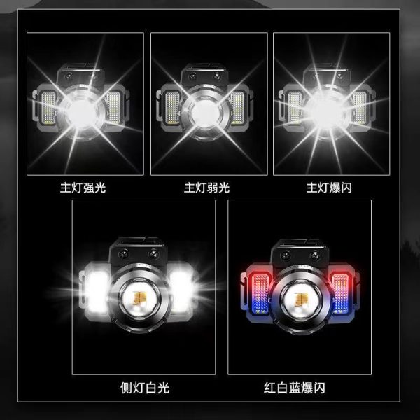 Cross-Border Intelligent Induction Headlight Head Mounted P50 Strong Basal Headlight Mine Lamp Outdoor Work Lamp Led Electric Display Fishing Lamp - 图片 4