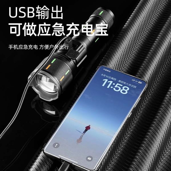 Cross-Border New Strong Light Flashlight Long-Range White Laser Fluorescent Outdoor Portable Multi-Function Charging Zoom Flashlight - 图片 3