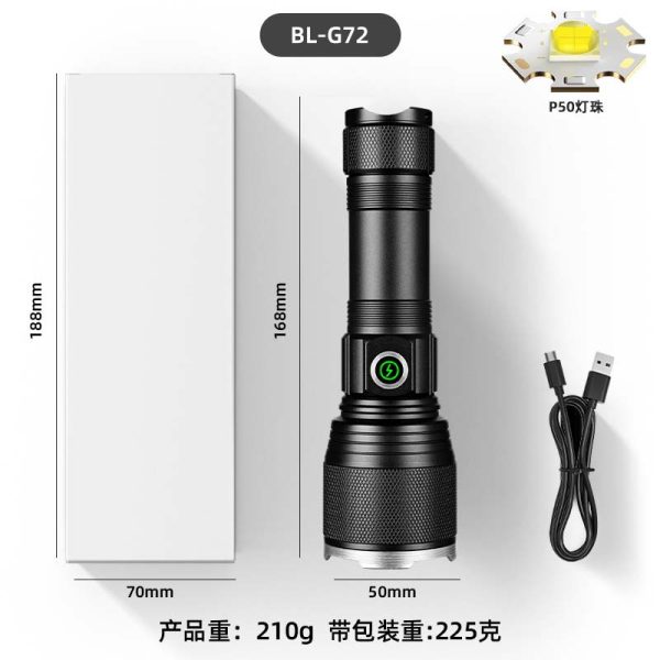 Cross-Border New Strong Light Flashlight Long-Range White Laser Fluorescent Outdoor Portable Multi-Function Charging Zoom Flashlight - 图片 9
