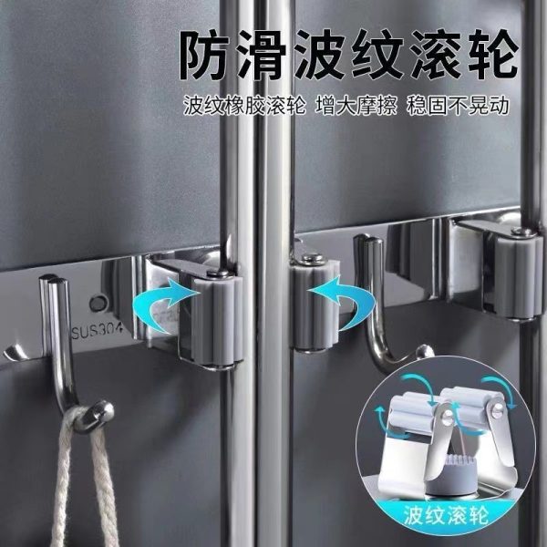 304 Stainless Steel Mop Rack Without Punching Multi-Functional Mop Hook Bathroom Mop Storage Sticky Hook Hanging Parts - 图片 3