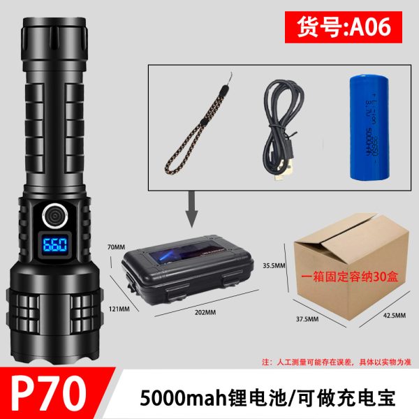 Cross-Border Hottest Charging Super Bright P70 Digital Flashlight Outdoor Long-Range Aluminum Alloy Zoom White Laser Flashlight - 图片 7