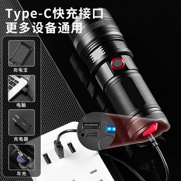 New High-Light Flashlight Long-Range White Laser Outdoor Multi-Function High-Power Long-Range Zoom Portable Flashlight - 图片 2