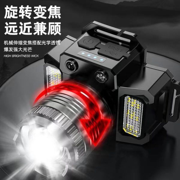 Cross-Border Intelligent Induction Headlight Head Mounted P50 Strong Basal Headlight Mine Lamp Outdoor Work Lamp Led Electric Display Fishing Lamp - 图片 3