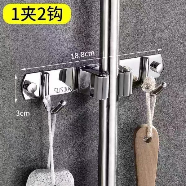 304 Stainless Steel Mop Rack Without Punching Multi-Functional Mop Hook Bathroom Mop Storage Sticky Hook Hanging Parts - 图片 14