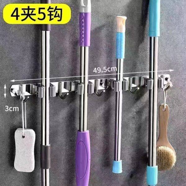 304 Stainless Steel Mop Rack Without Punching Multi-Functional Mop Hook Bathroom Mop Storage Sticky Hook Hanging Parts - 图片 8