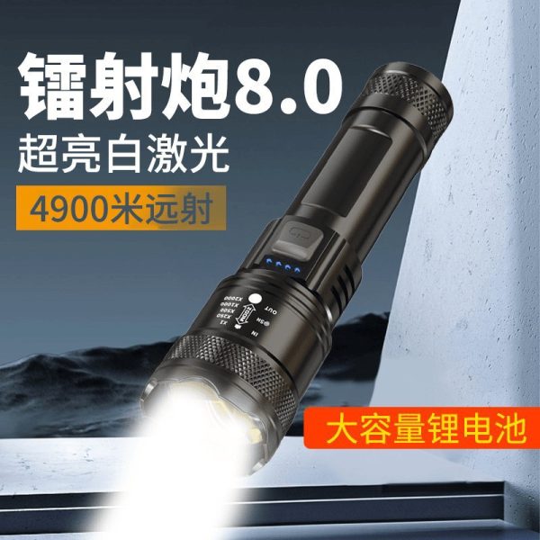 Cross-Border Ultra-Strong Light Long-Range Charging Flashlight Outdoor Patrol Focus Zoom Aurora Cannon Large Flood Laser Cannon Light - 图片 3