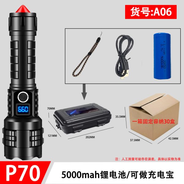 Cross-Border Hottest Charging Super Bright P70 Digital Flashlight Outdoor Long-Range Aluminum Alloy Zoom White Laser Flashlight - 图片 6