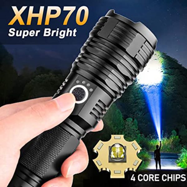 Cross-Border Hot Sale P70 Strong Light Flashlight Aluminum Alloy Zoom P70 Digital Power Display Strong Light Flashlight Can Output - 图片 3