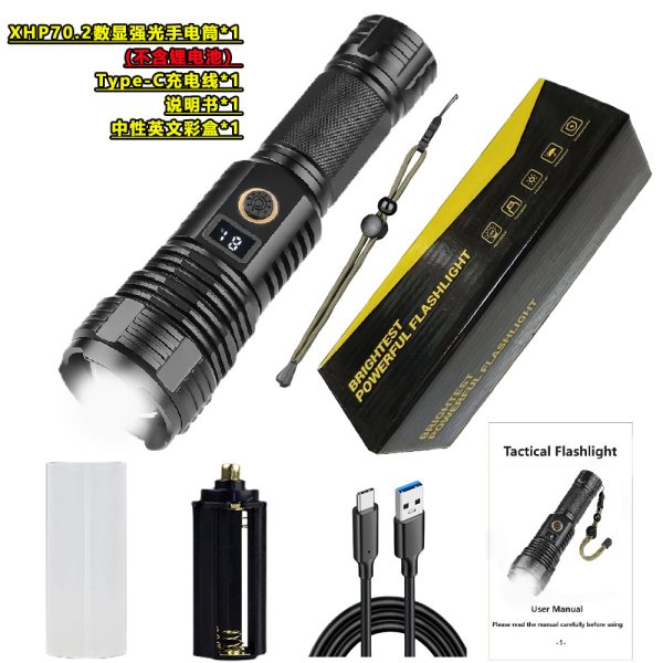 Cross-Border Hot Sale P70 Strong Light Flashlight Aluminum Alloy Zoom P70 Digital Power Display Strong Light Flashlight Can Output - 图片 9