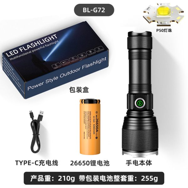 Cross-Border New Strong Light Flashlight Long-Range White Laser Fluorescent Outdoor Portable Multi-Function Charging Zoom Flashlight - 图片 8