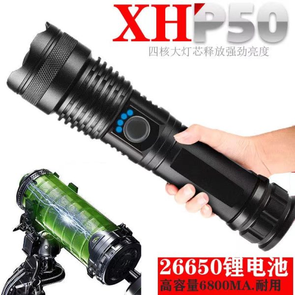 Cross-Border White Laser Strong Light Flashlight Usb Charging Outdoor Emergency Flood Prevention Searchlight P50 Long-Range Lighting Generation - 图片 3