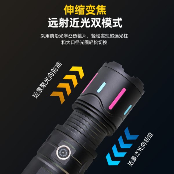 White Laser Flashlight Fluorescent Colorful Long-Range Long-Term Battery Life Ultra Bright Cob Warning Light Strong Flashlight House Light - 图片 3