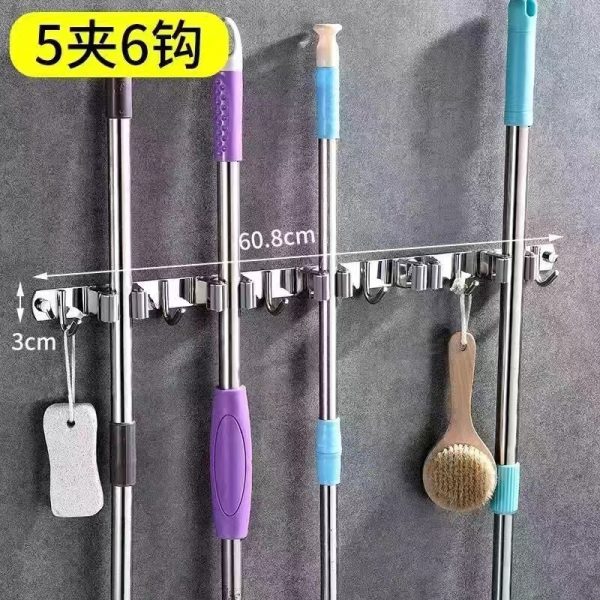 304 Stainless Steel Mop Rack Without Punching Multi-Functional Mop Hook Bathroom Mop Storage Sticky Hook Hanging Parts - 图片 9